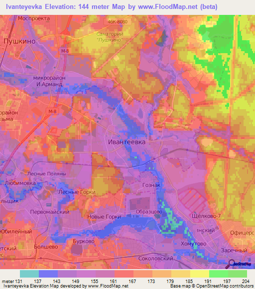 Ivanteyevka,Russia Elevation Map