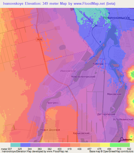 Ivanovskoye,Russia Elevation Map