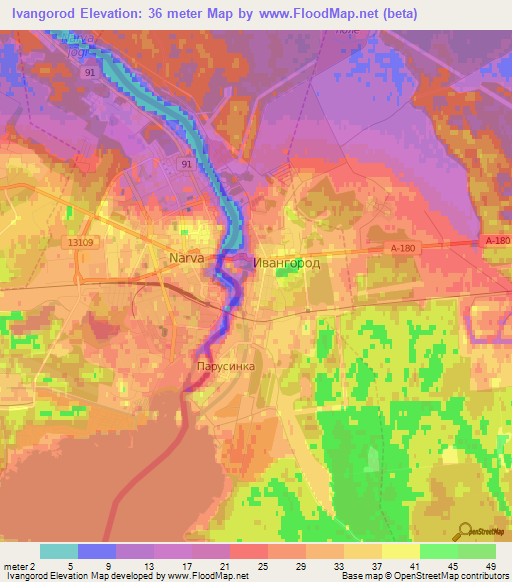 Ivangorod,Russia Elevation Map