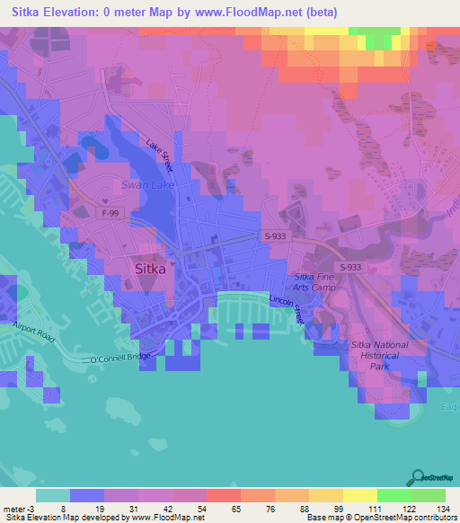 Sitka,US Elevation Map