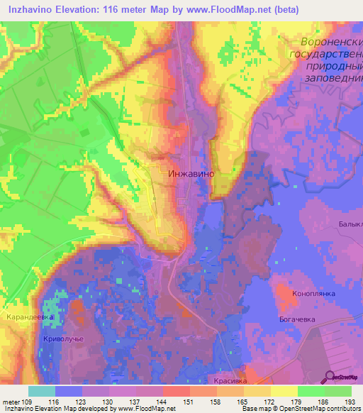 Inzhavino,Russia Elevation Map