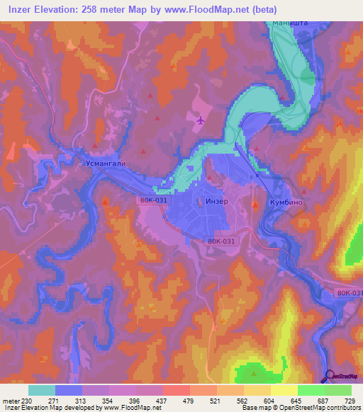 Inzer,Russia Elevation Map