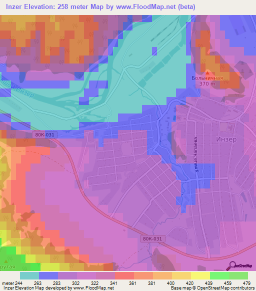 Inzer,Russia Elevation Map