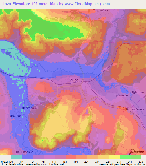 Inza,Russia Elevation Map