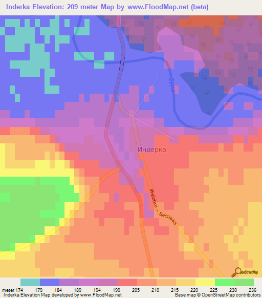 Inderka,Russia Elevation Map