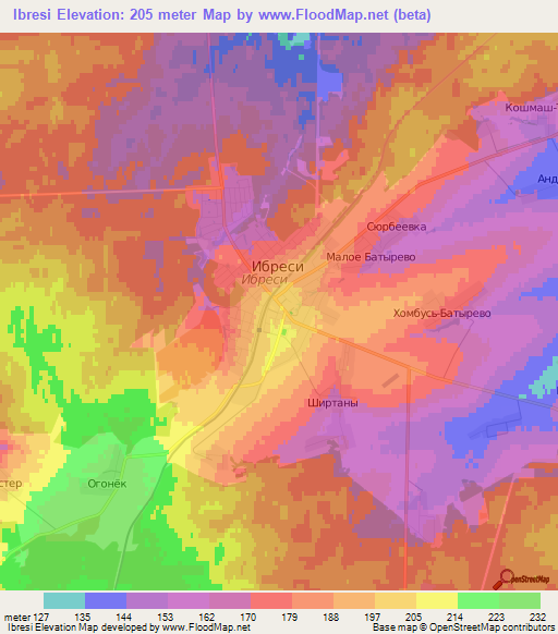 Ibresi,Russia Elevation Map