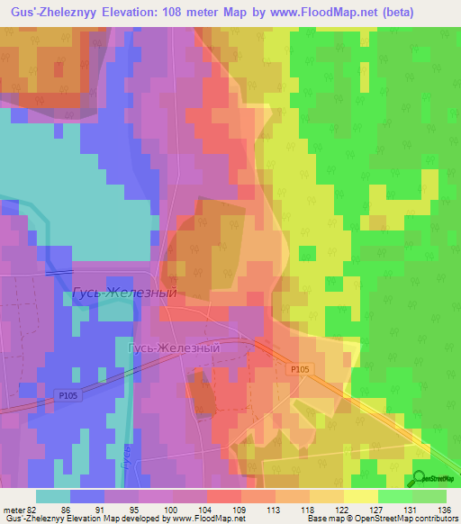 Gus'-Zheleznyy,Russia Elevation Map