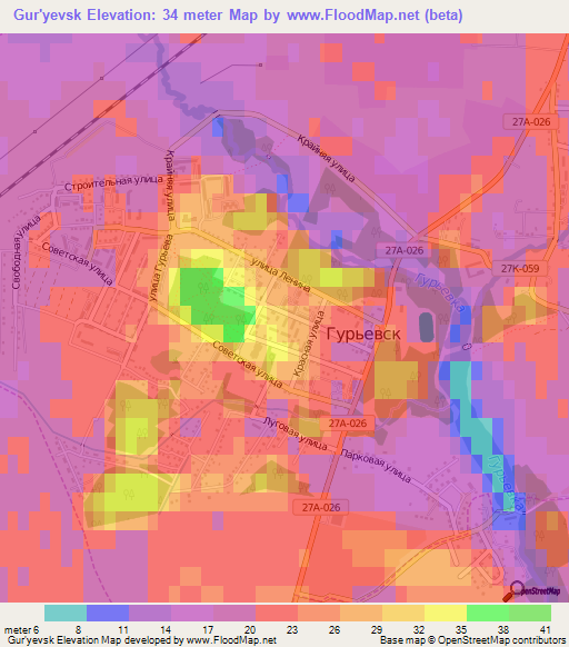 Gur'yevsk,Russia Elevation Map