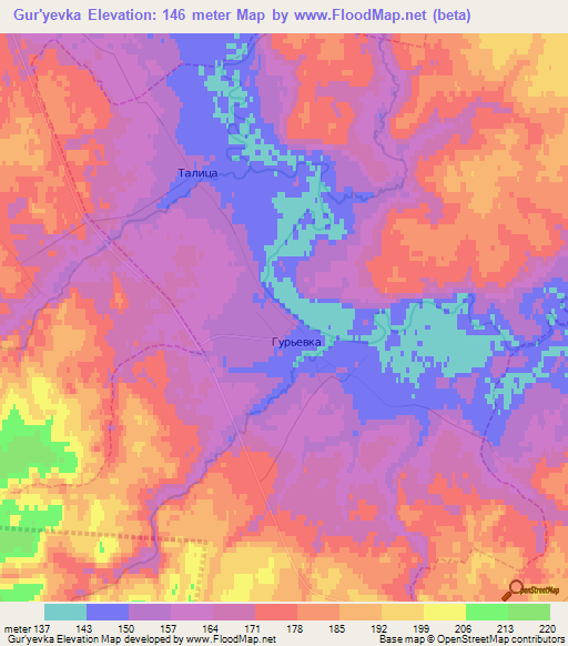 Gur'yevka,Russia Elevation Map