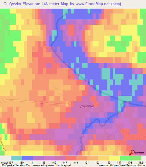 Gur'yevka,Russia Elevation Map