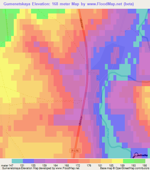 Gumenetskaya,Russia Elevation Map