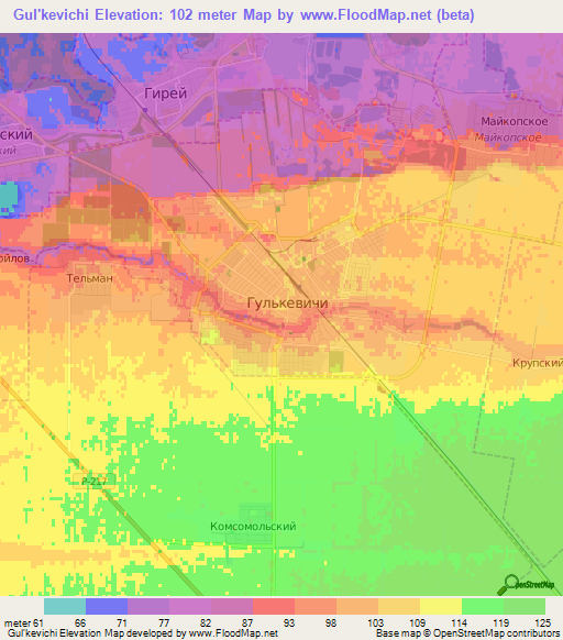 Gul'kevichi,Russia Elevation Map