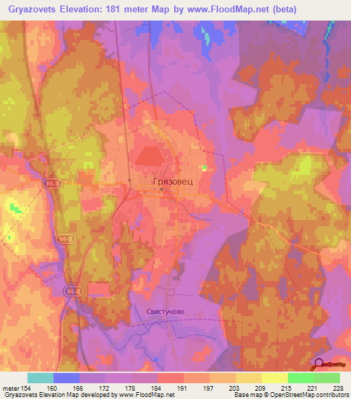 Gryazovets,Russia Elevation Map