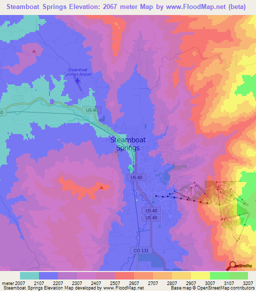 Steamboat Springs,US Elevation Map