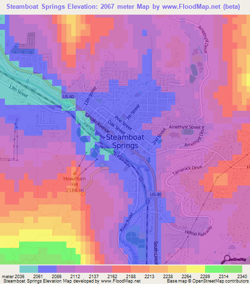 Steamboat Springs,US Elevation Map