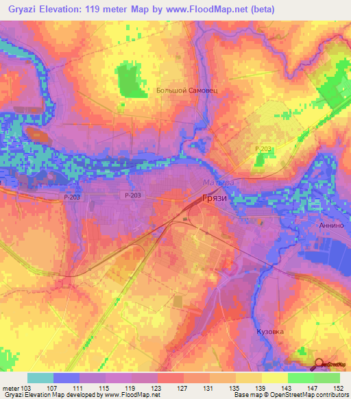 Gryazi,Russia Elevation Map