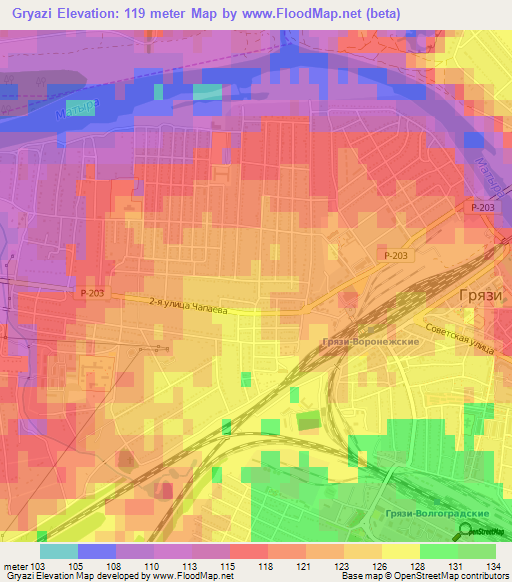 Gryazi,Russia Elevation Map