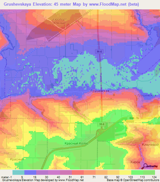 Grushevskaya,Russia Elevation Map