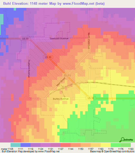 Buhl,US Elevation Map