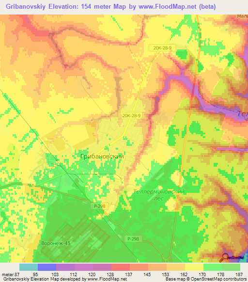 Gribanovskiy,Russia Elevation Map