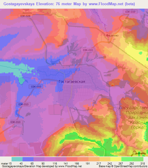 Gostagayevskaya,Russia Elevation Map