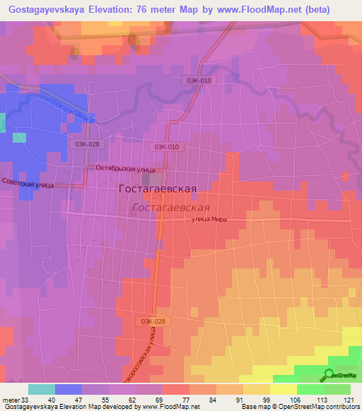 Gostagayevskaya,Russia Elevation Map