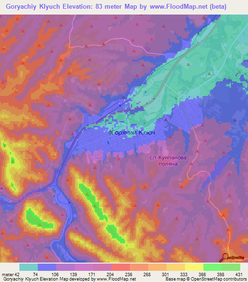 Goryachiy Klyuch,Russia Elevation Map