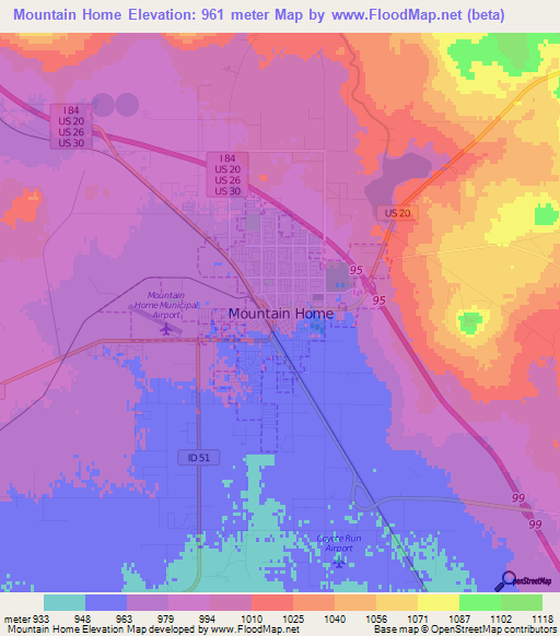 Mountain Home,US Elevation Map