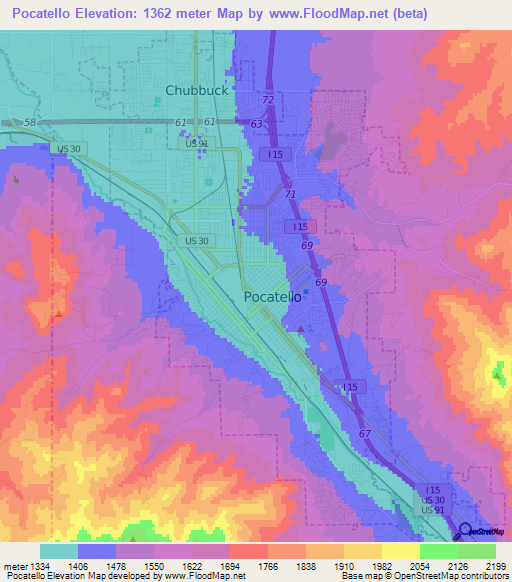 Pocatello,US Elevation Map