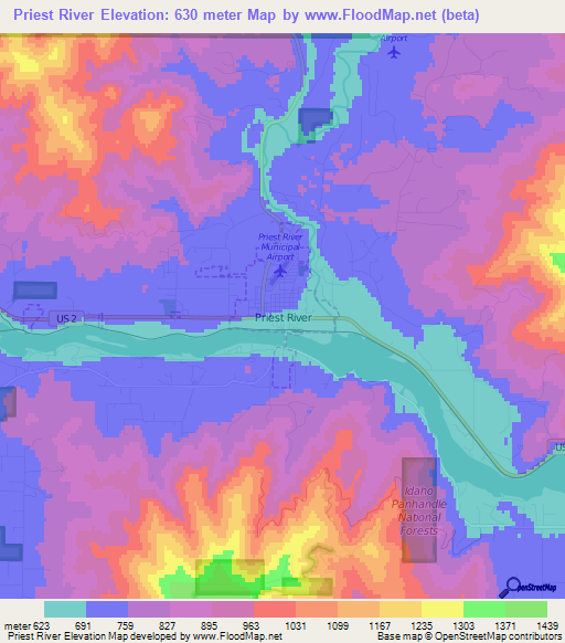 Priest River,US Elevation Map