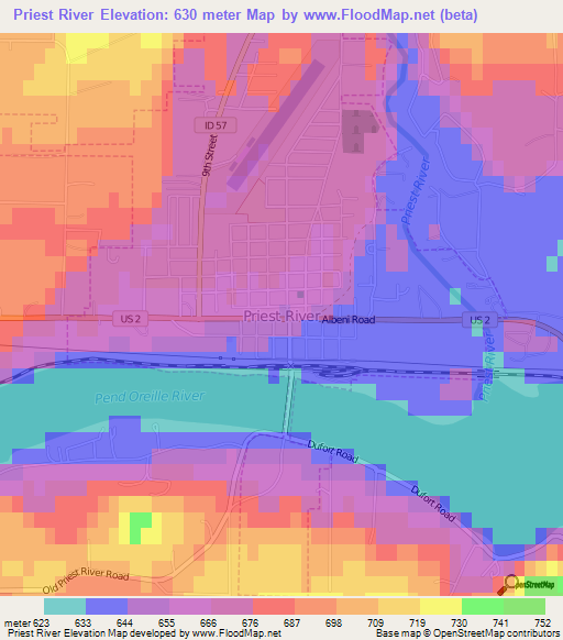 Priest River,US Elevation Map