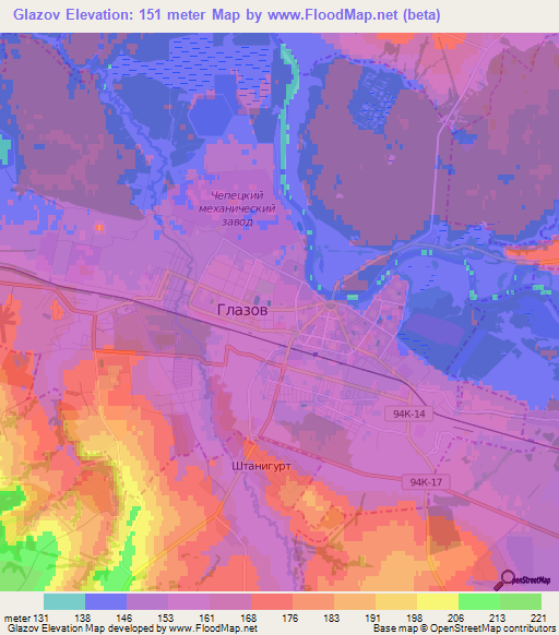 Glazov,Russia Elevation Map