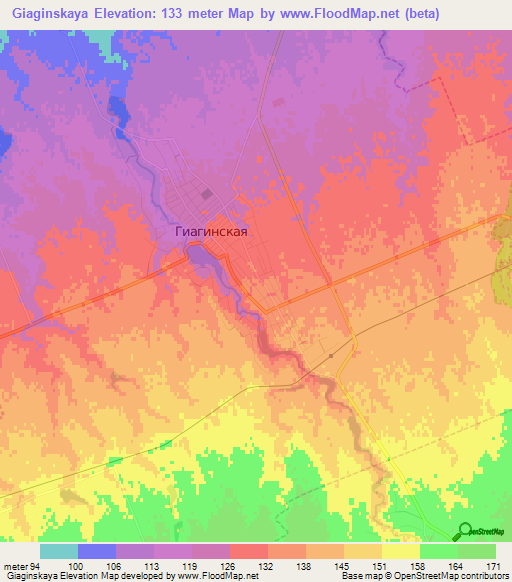 Giaginskaya,Russia Elevation Map