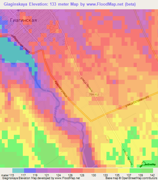 Giaginskaya,Russia Elevation Map