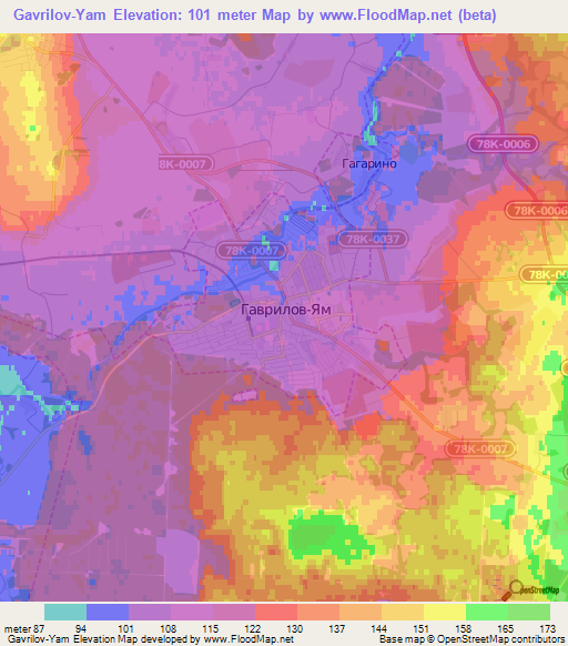 Gavrilov-Yam,Russia Elevation Map