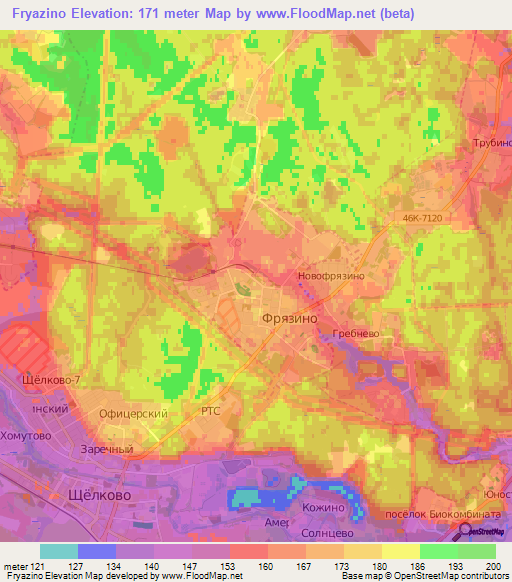 Fryazino,Russia Elevation Map