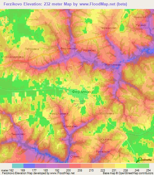 Ferzikovo,Russia Elevation Map