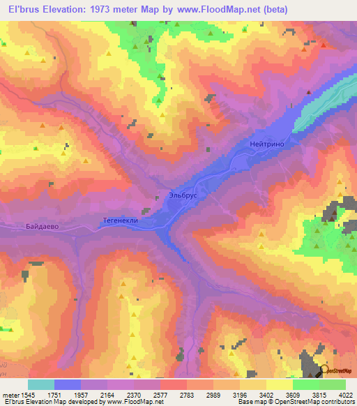 El'brus,Russia Elevation Map