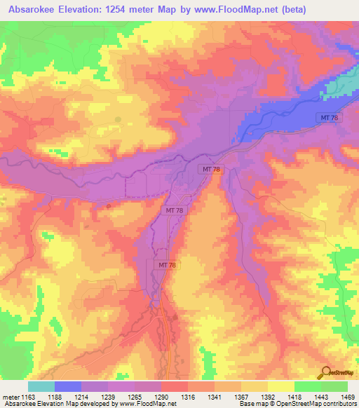 Absarokee,US Elevation Map