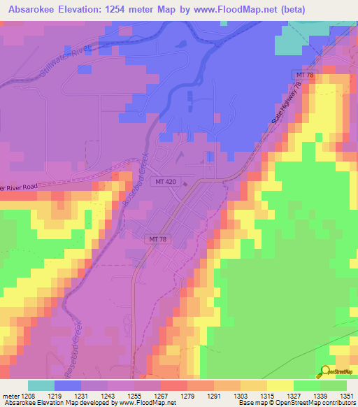 Absarokee,US Elevation Map