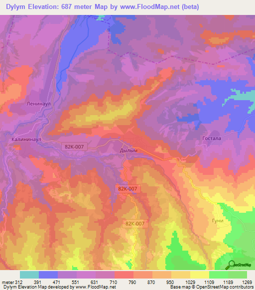 Dylym,Russia Elevation Map