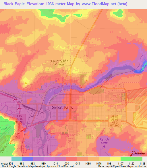 Black Eagle,US Elevation Map