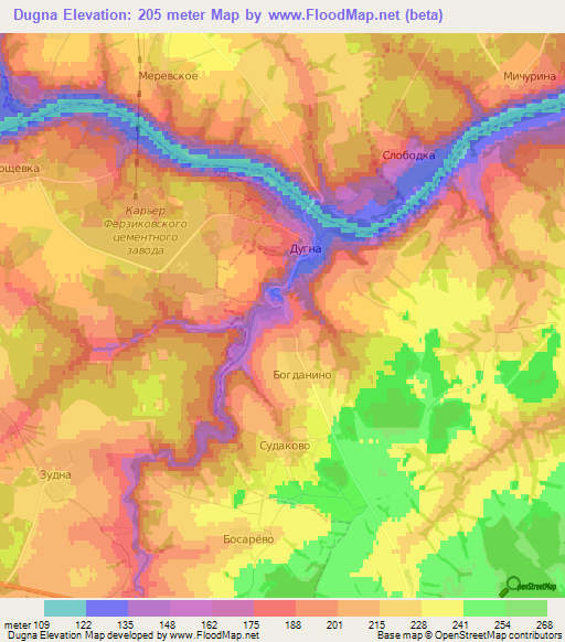 Dugna,Russia Elevation Map