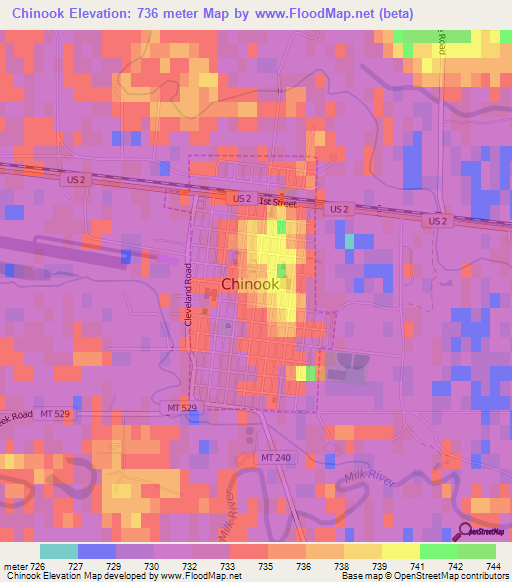 Chinook,US Elevation Map