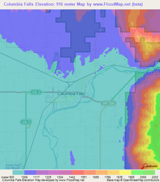 Columbia Falls,US Elevation Map