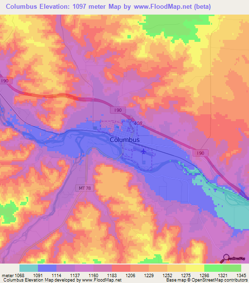 Columbus,US Elevation Map