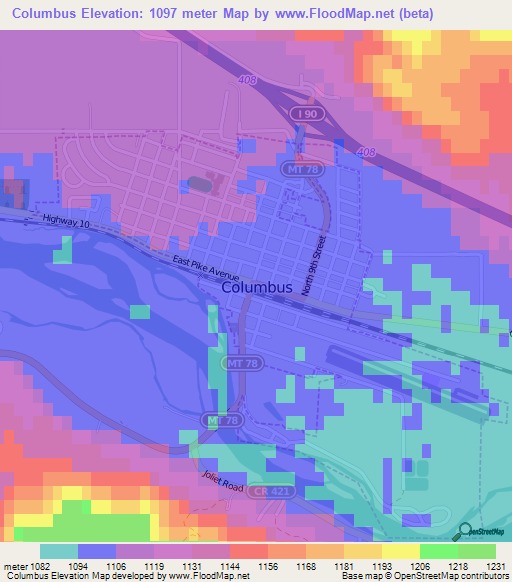 Columbus,US Elevation Map