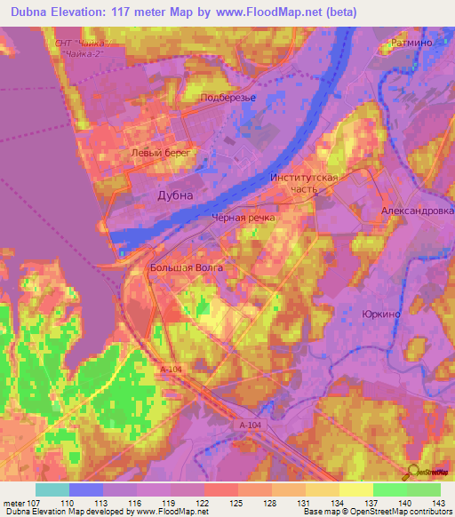 Dubna,Russia Elevation Map