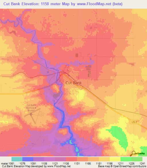 Cut Bank,US Elevation Map