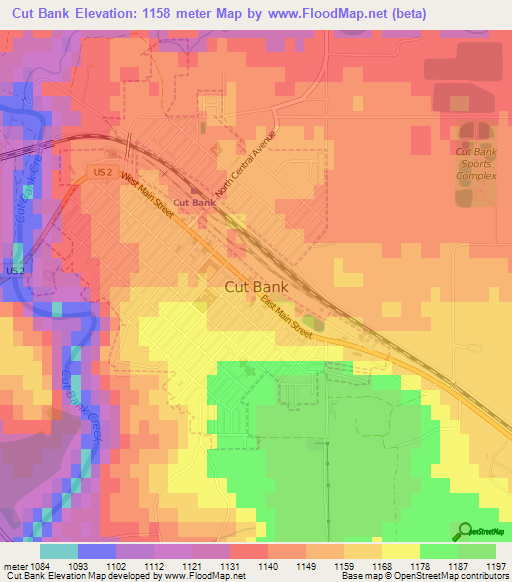 Cut Bank,US Elevation Map